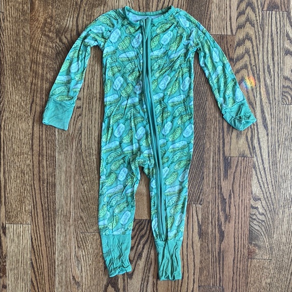 one little shop Other - Green cucumber/pickle print little one shop, bamboo zip up, size 6-12 months.